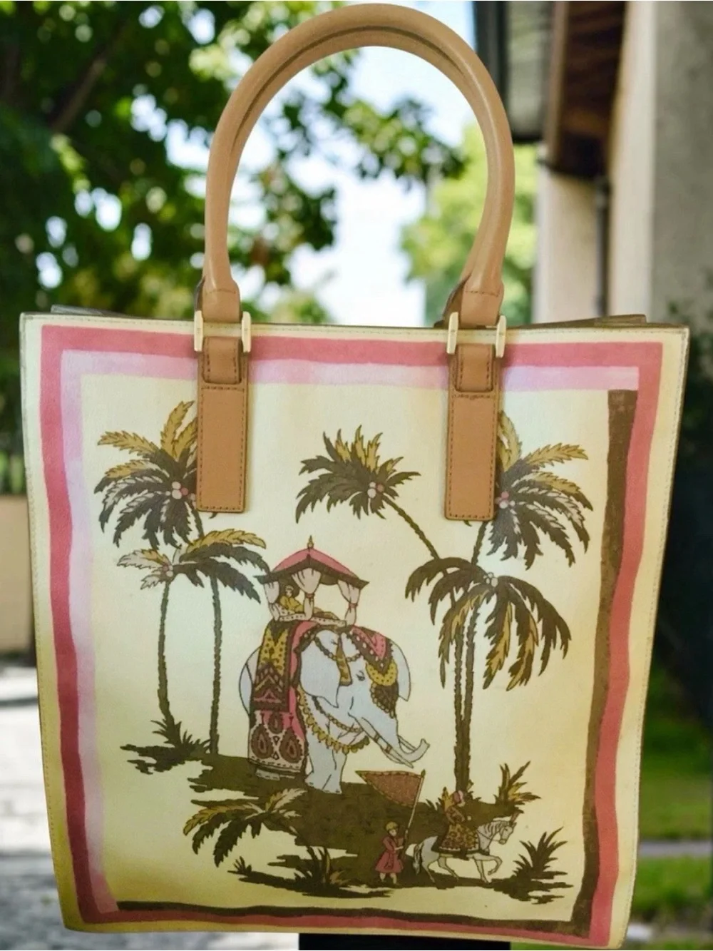 TORY BURCH KERRINGTON TALL ELEPHANT PRINT LARGE TOTE BAG